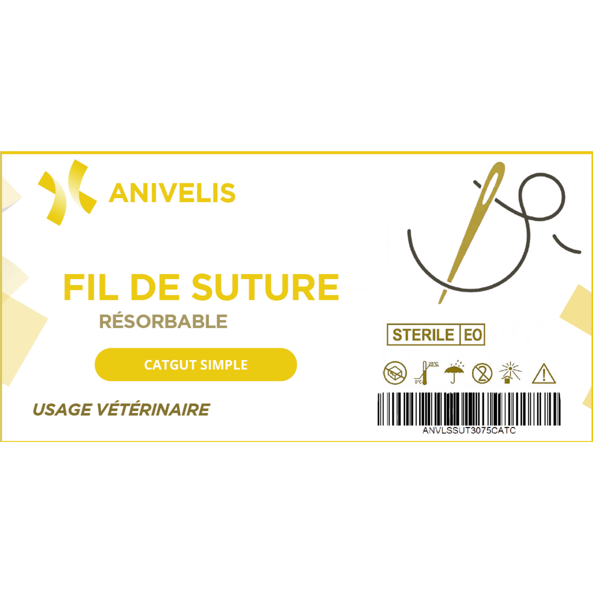 Fil de suture vétérinaire - Catgut simple - Boîte de 12