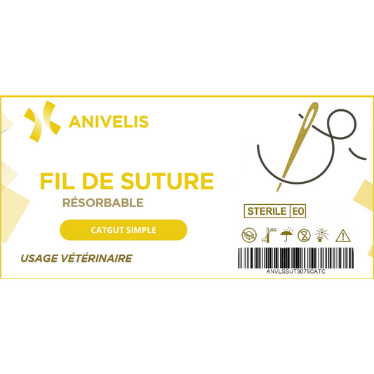 Fil de suture vétérinaire - Catgut simple - Boîte de 12