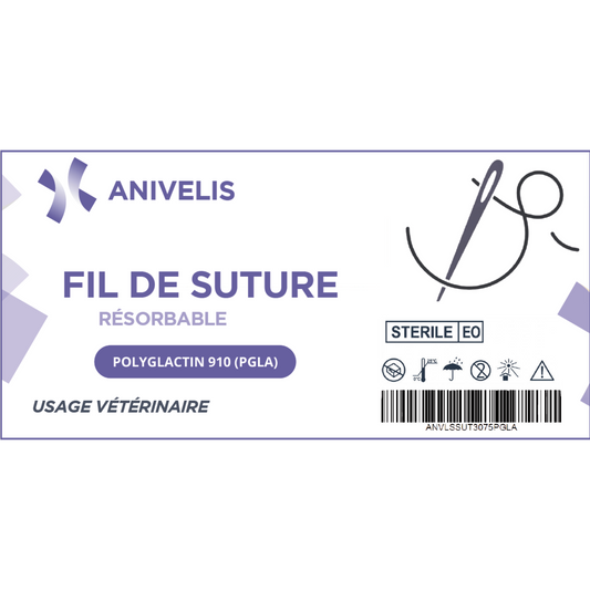 Fil de suture vétérinaire - PGLA (POLYGLACTIN 910) - Boîte de 12