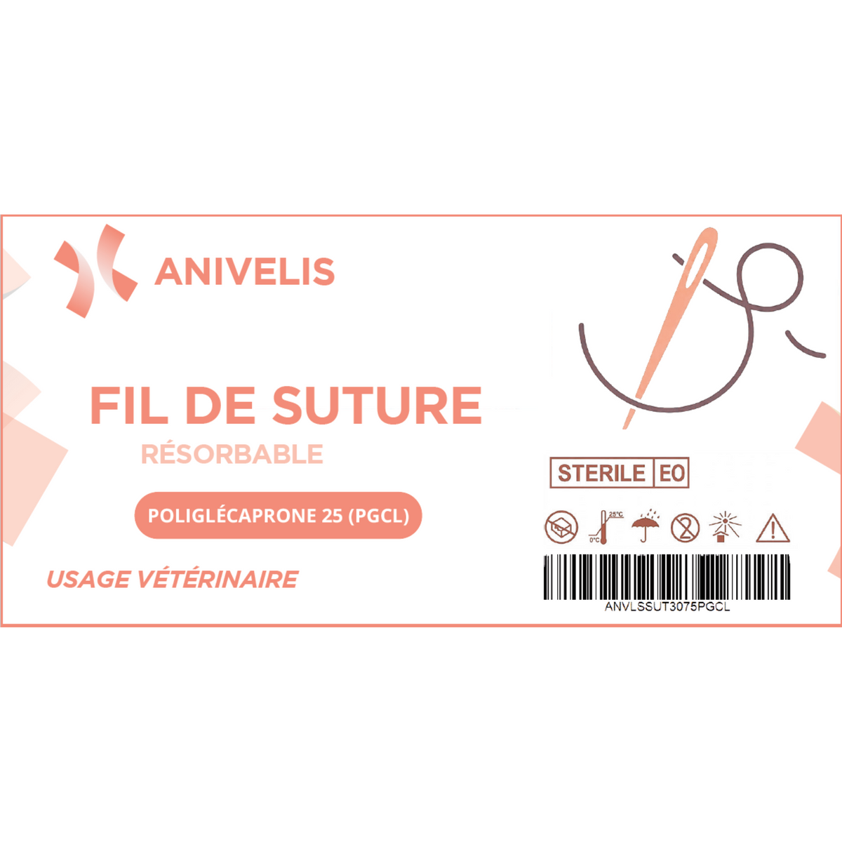 Fil de suture vétérinaire - PGCL (POLIGLECAPRONE 25) - Boîte de 12