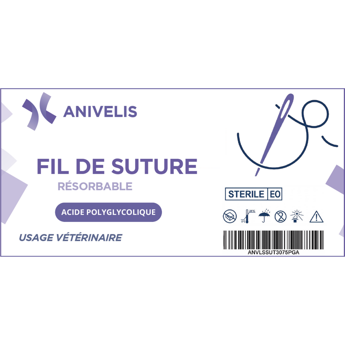 Fil de suture vétérinaire - PGA (Acide Polyglycolique) - Boîte de 12