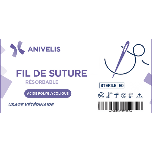 Fil de suture vétérinaire - PGA (Acide Polyglycolique) - Boîte de 12