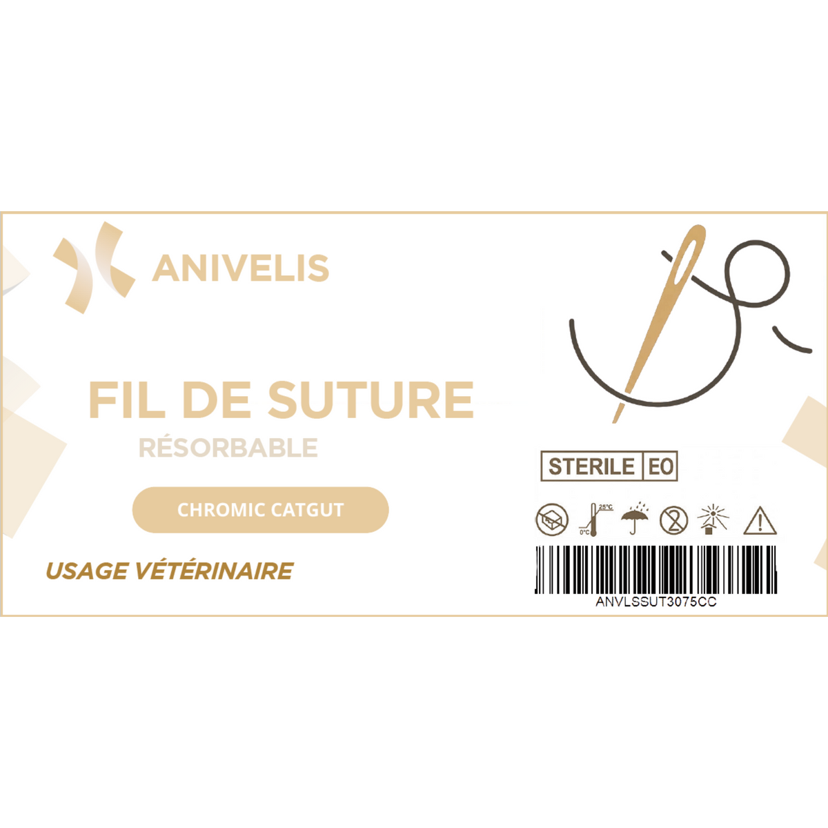 Fil de suture vétérinaire - Chromic Catgut - Boîte de 12