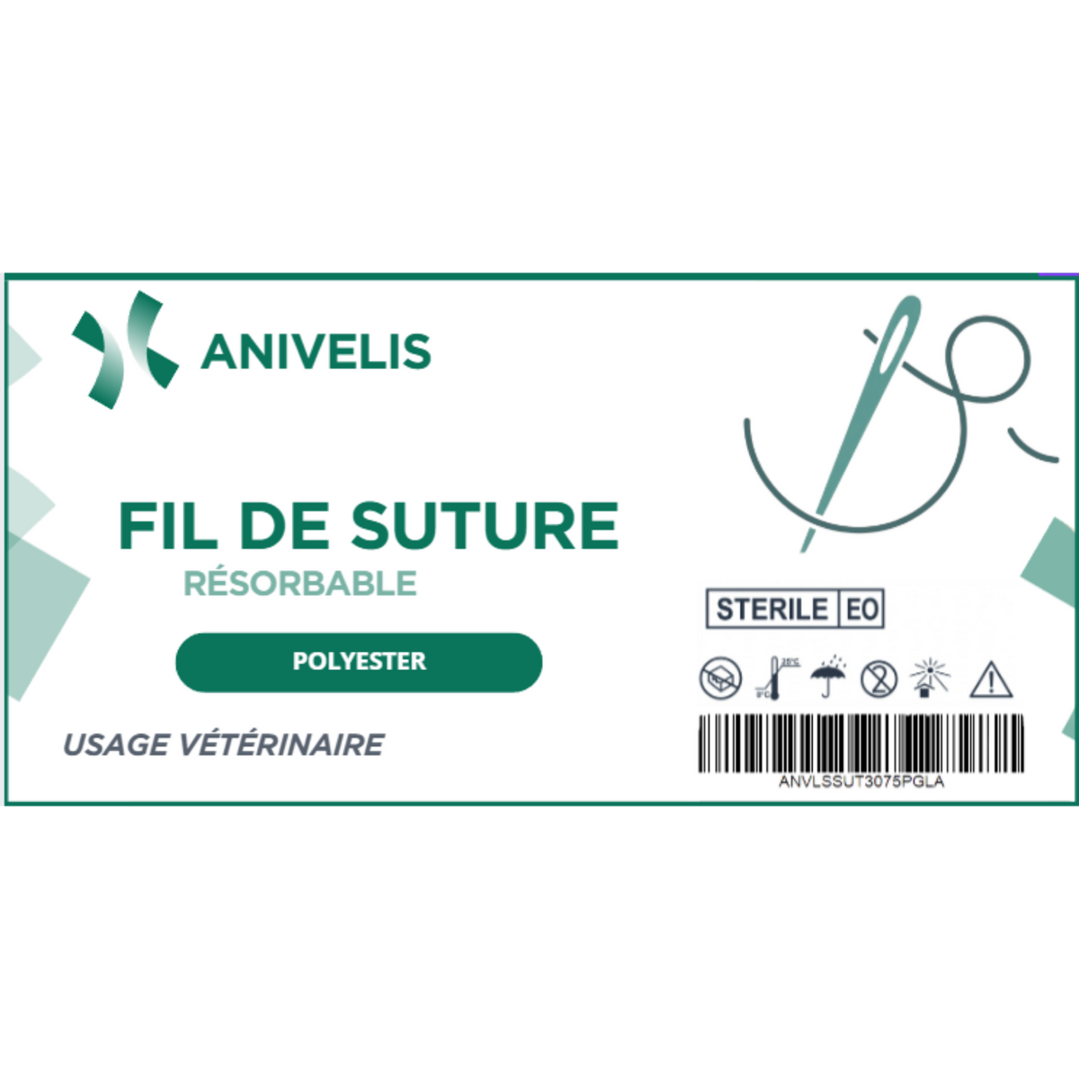 Fil de suture vétérinaire - Polyester - Boîte de 12