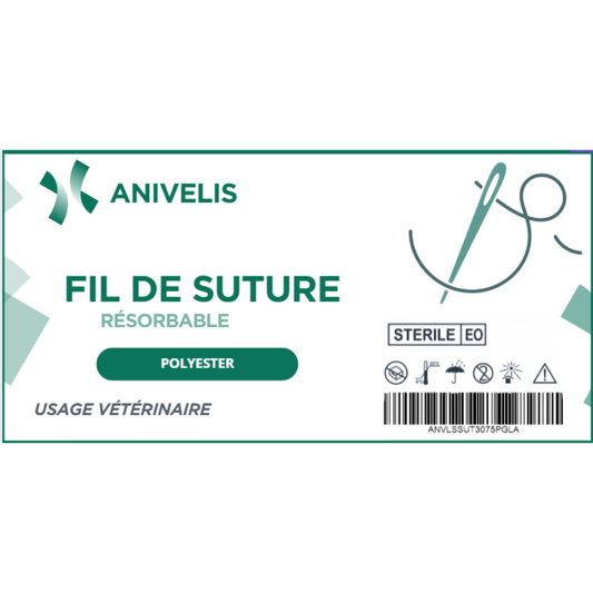 Fil de suture vétérinaire - Polyester - Boîte de 12